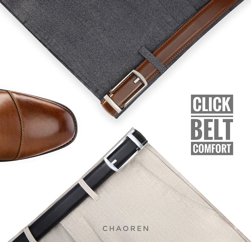 CHAOREN Men's 2 Pack Ratchet Dress Belt, 1 1/4" Black/Cognac Leather, 32" to 38" Waist Adjustable - Image 5